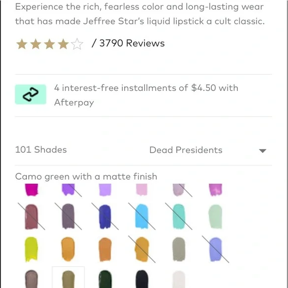 NEW! JEFFREE STAR VELOUR LIQUID Matte LIPSTICK in DEAD PRESIDENTS Army Green - Picture 12 of 16